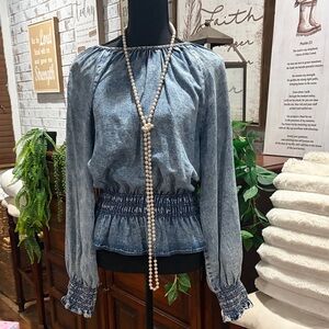 Marc New York Blue Smocked Blouse